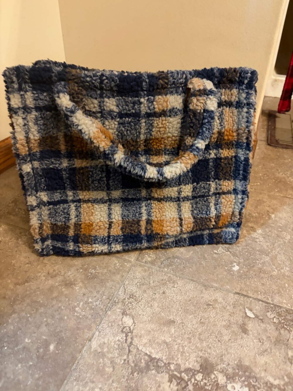 Plaid Sherpa tote bag